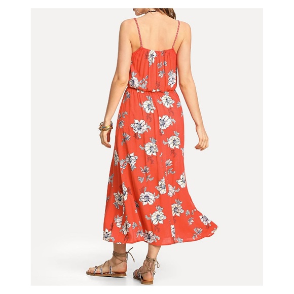 Red Floral Sleeveless M Slit Maxi Dress - Picture 2 of 4